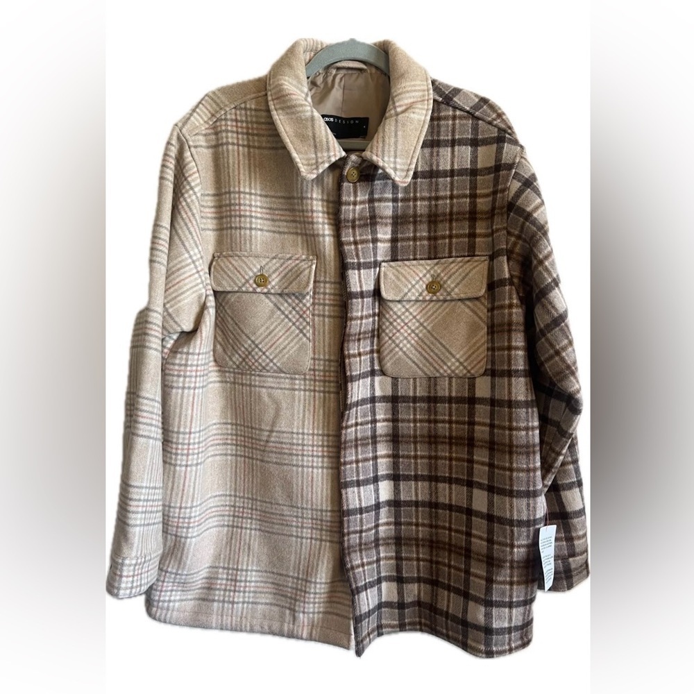 ASOS DESIGN Plaid Oversize Men Jacket BROWN Size Medium